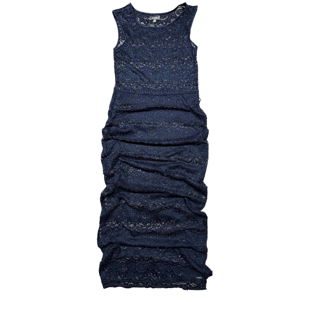 Vintage 90s Neiman Marcus Navy Blue Lace Sleeveless Midi Column Dress Size 4 S
